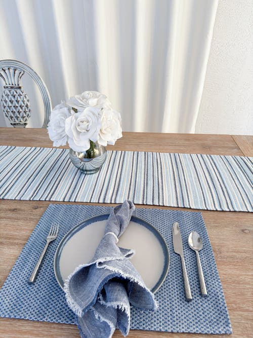 Anaya Yacht Stripe Indoor Outdoor Table Runner In Blue