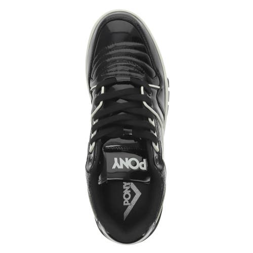 Pony Mens M100 Low Patent Genuine Leather Premium Lace Up Athletic Sneaker Shoe In Black/off White
