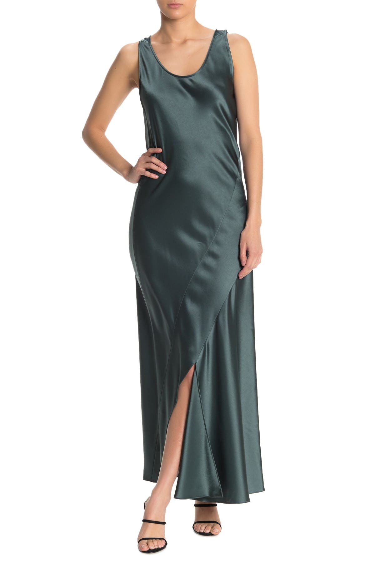 sleeveless satin dress