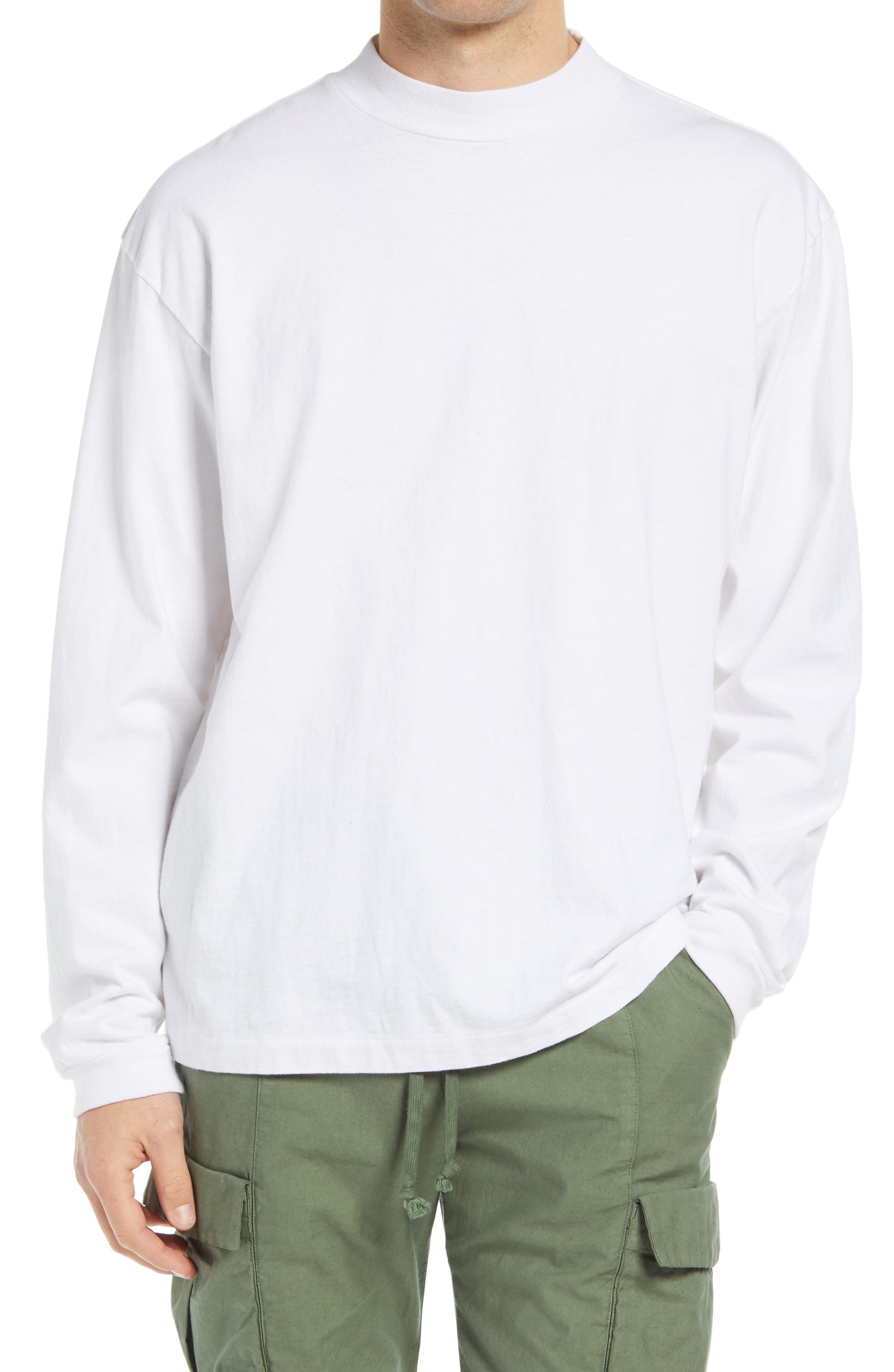 John Elliott Men's 900 Long Sleeve Mock Neck T-Shirt in White at Nordstrom, Size X-Large