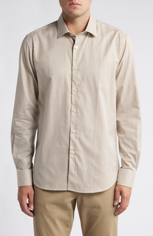 Scott Barber Check Cotton Button-Up Shirt in Khaki 