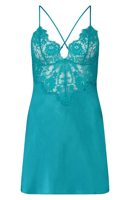 Shop Hunkemoller Hunkemöller Mya Lace Trim Satin Chemise In Capri Breeze