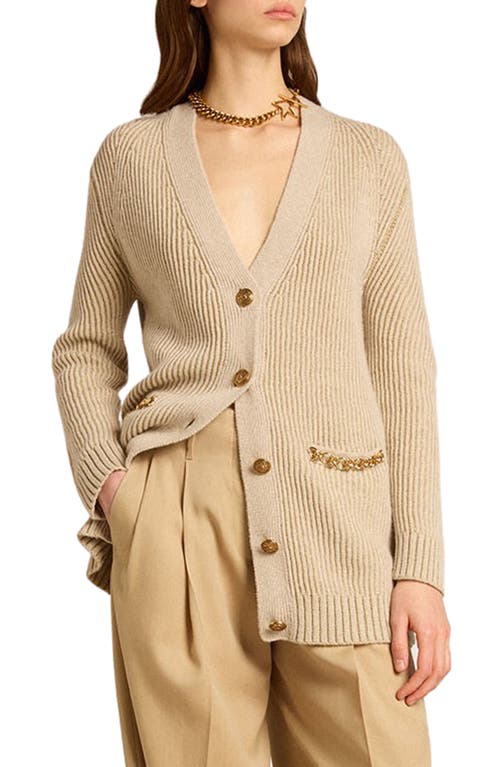 Golden Goose Chain Detail Wool Blend Rib Cardigan In Neutral