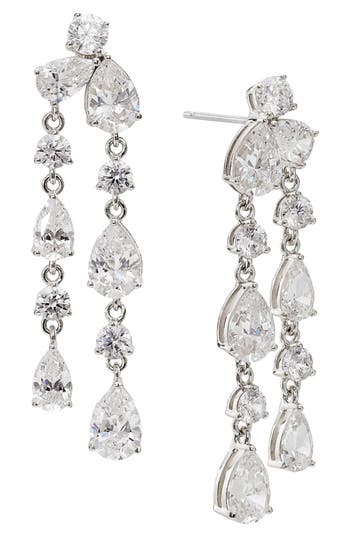 Shop Nadri Leah Double Linear Drop Earrings In Rhodium