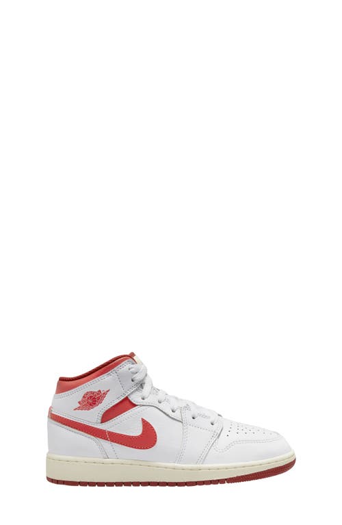 Kids' Air Jordan 1 Mid Sneaker White/Lobster/Red/Sail at Nordstrom, M