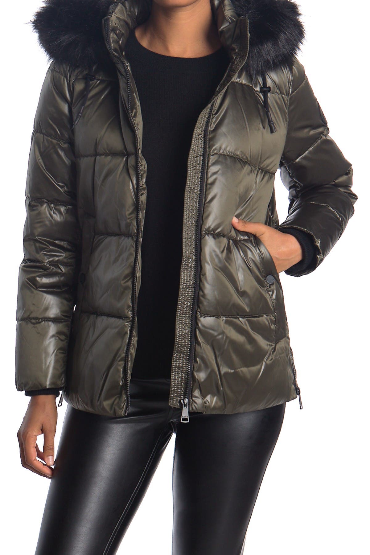 faux fur trim cire puffer jacket