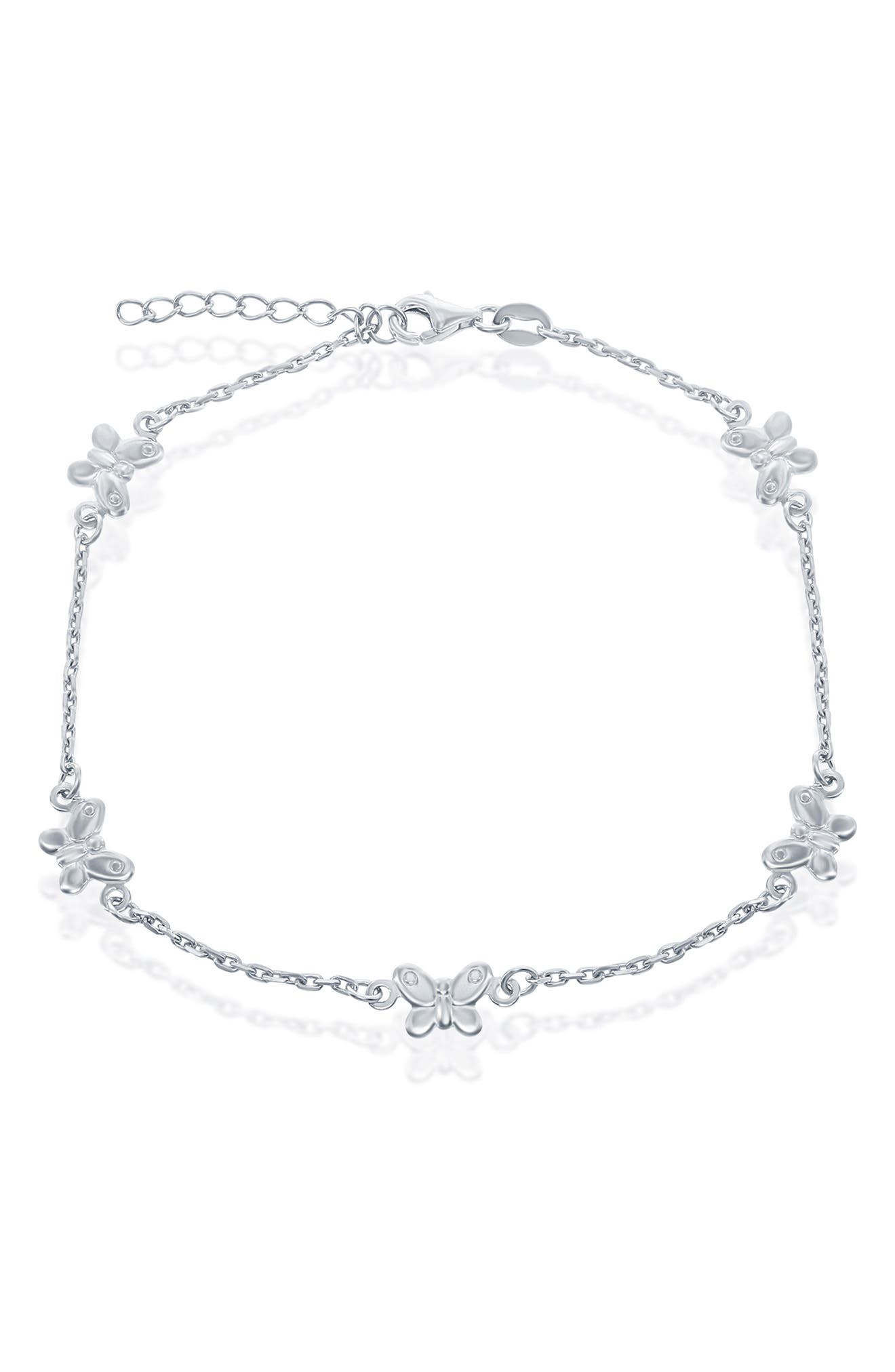 Simona Sterling Silver Butterfly Station Anklet