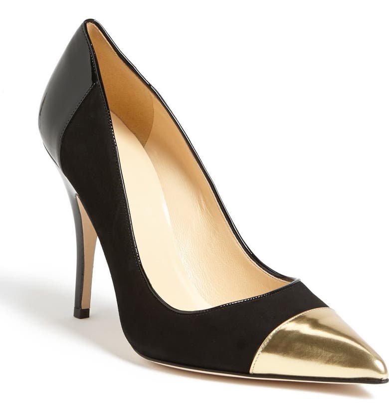 KATE SPADE NEW YORK 'liberty' pump, Main, color, BLACK SUEDE/ GOLD SPECCHIO