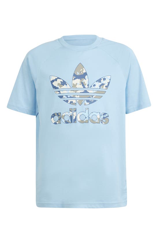 Adidas Originals Kids' Camo Cotton Graphic T-shirt In Clear Sky