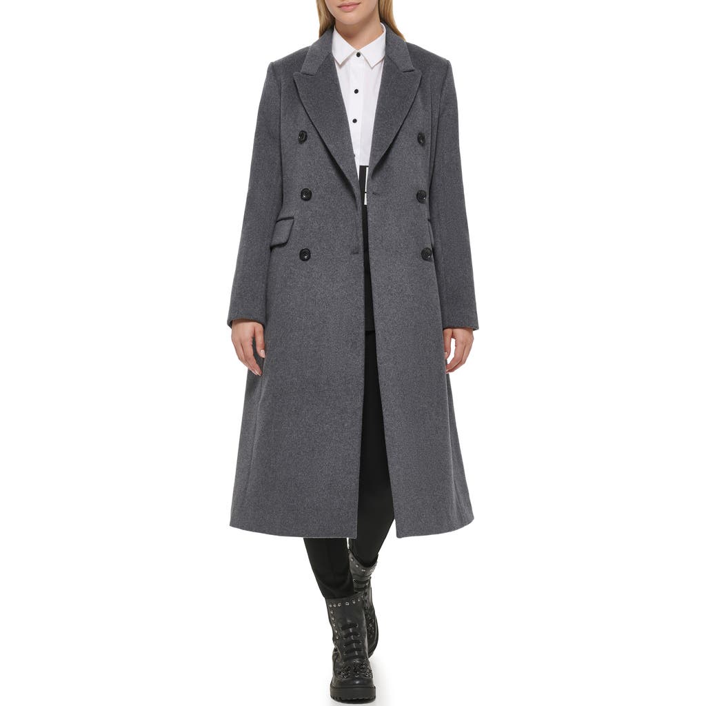 Karl Lagerfeld Wool Blend Double Breasted Coat In Medium Grey