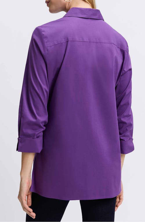 Shop Foxcroft Evelyn Three-quarter Sleeve Button-up Shirt In Purple Topaz