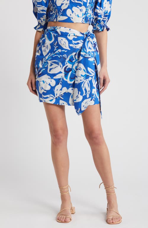 Shop Cleobella Serenity Floral Organic Cotton Poplin Wrap Miniskirt In Azure Print