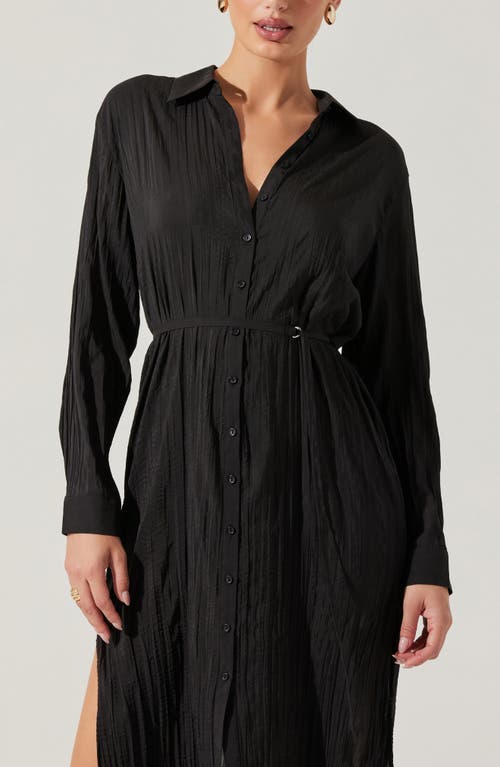 Shop Astr The Label Belted Long Sleeve Midi Shirtdress In Black