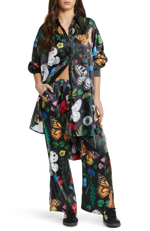 Posh Floral Oversize Satin Button-Up Shirt & Pants Set in Folklore