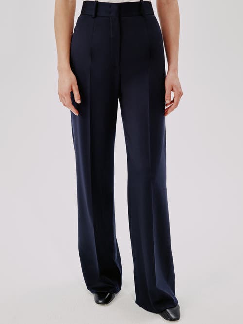 Another Tomorrow Pleated Wide-leg Suit Pants In Navy