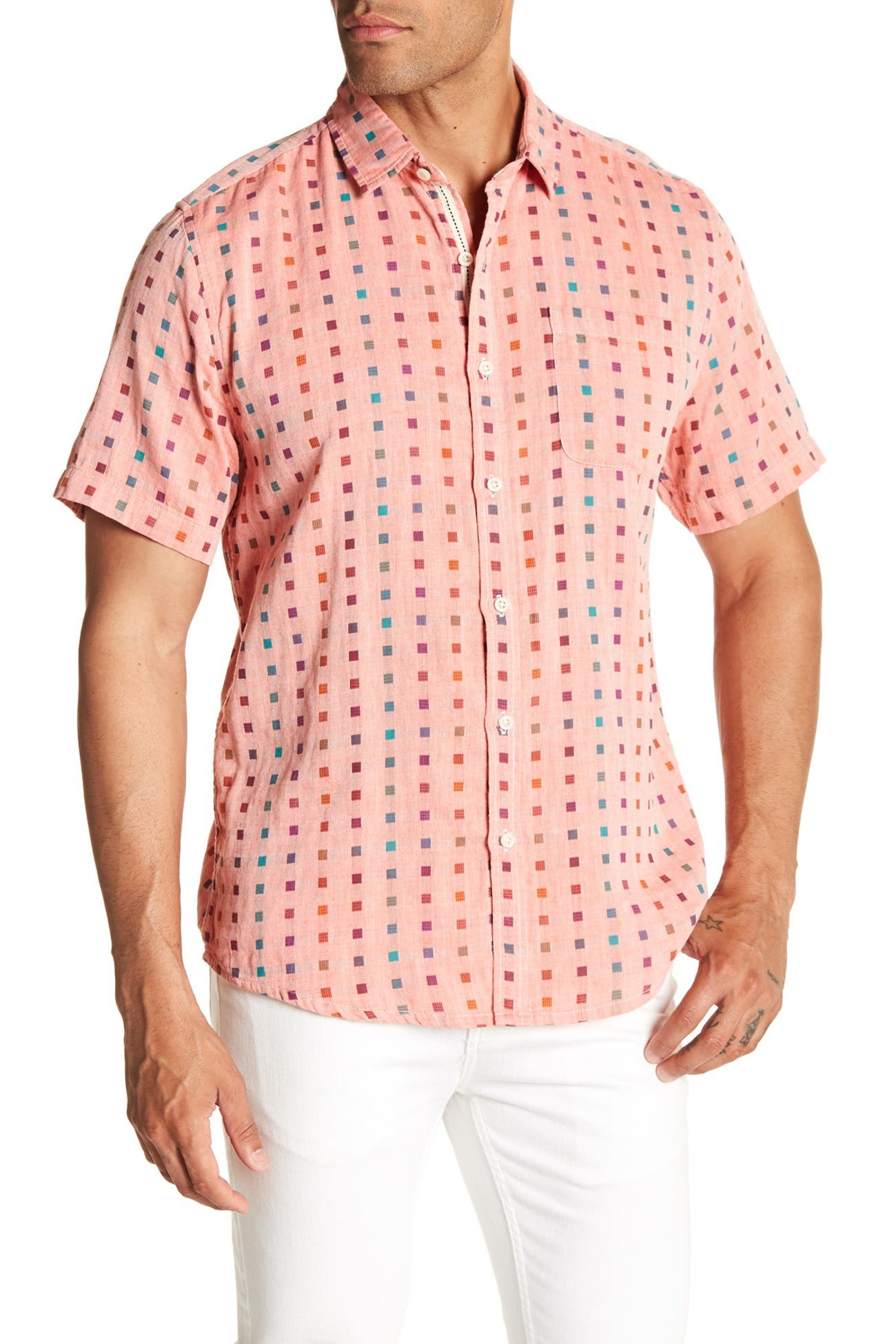 Natural Blue | Square Print Modern Fit Shirt | Nordstrom Rack