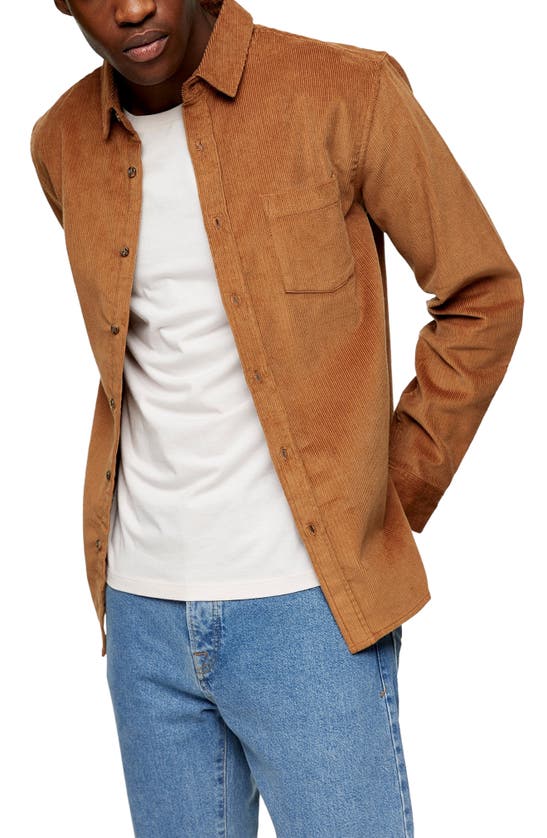 TOPMAN SOLID CORDUROY BUTTON-UP SHIRT,83L06VBRN