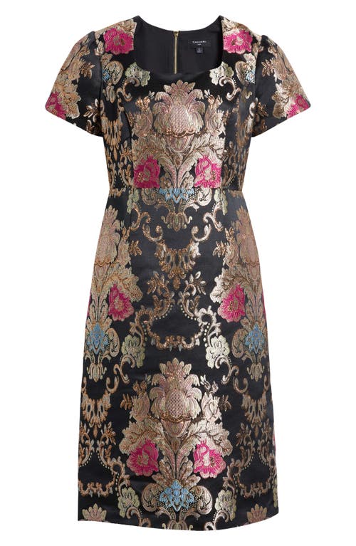 Tahari Asl Brocade Fit & Flare Dress In Black Multi