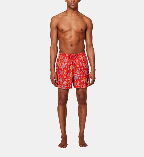 Shop Vilebrequin Mosaïque Swim Trunks In Coquelicot