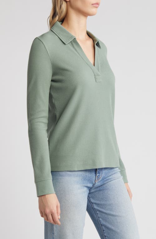 Shop Caslonr Caslon(r) Long Sleeve Thermal Polo In Green Dune