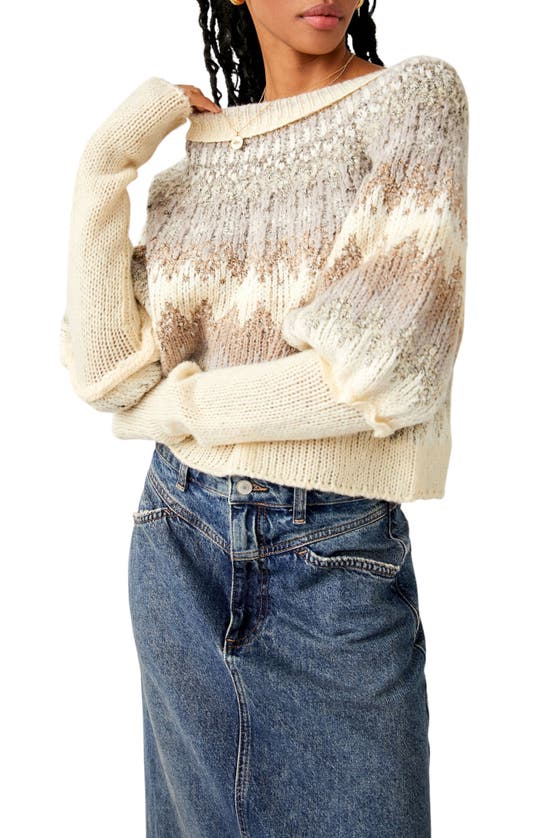 Free People Home For The Holidays Juliet Sleeve Sweater In Shades Of Cream Como