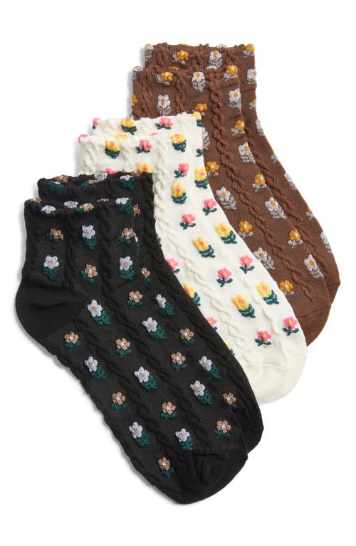 Shop Stems Assorted 3-pack Flower Ankle Socks In Black/white/brown Assorted