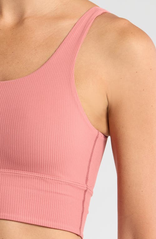 Shop Nike Zenvy Rib Dri-fit Longline Sports Bra In Canyon Pink/white