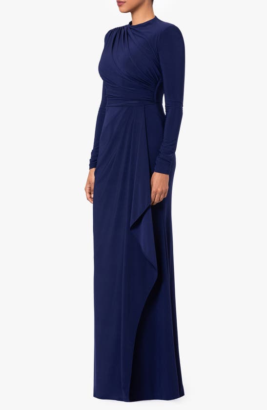 BETSY & ADAM BETSY & ADAM RUFFLE LONG SLEEVE SHEATH GOWN