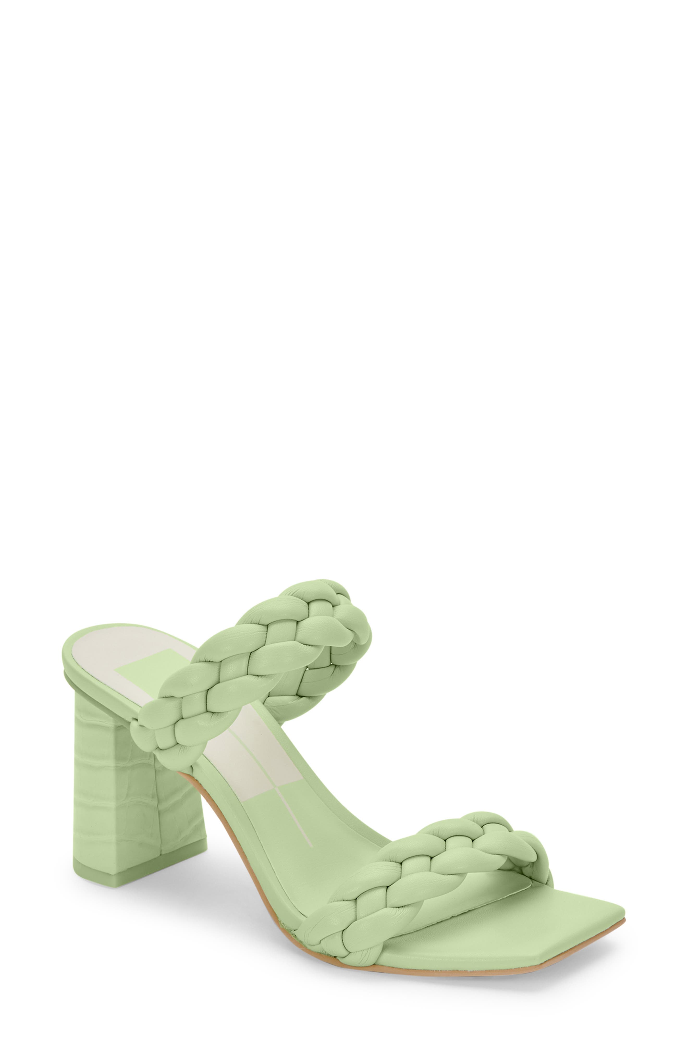 low heel green sandals