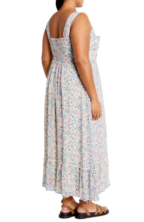 City Chic Lidia Tie Front Lace Trim Maxi Dress In Delicate Ditsy