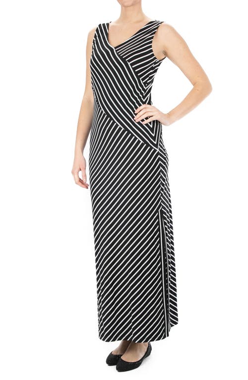 Shop Nina Leonard V-neck Stripe Maxi Dress In Black/white