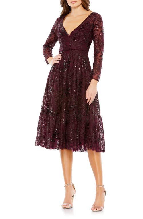 Mac Duggal Embellished Lace Long Sleeve Cocktail Dress Wine at Nordstrom,