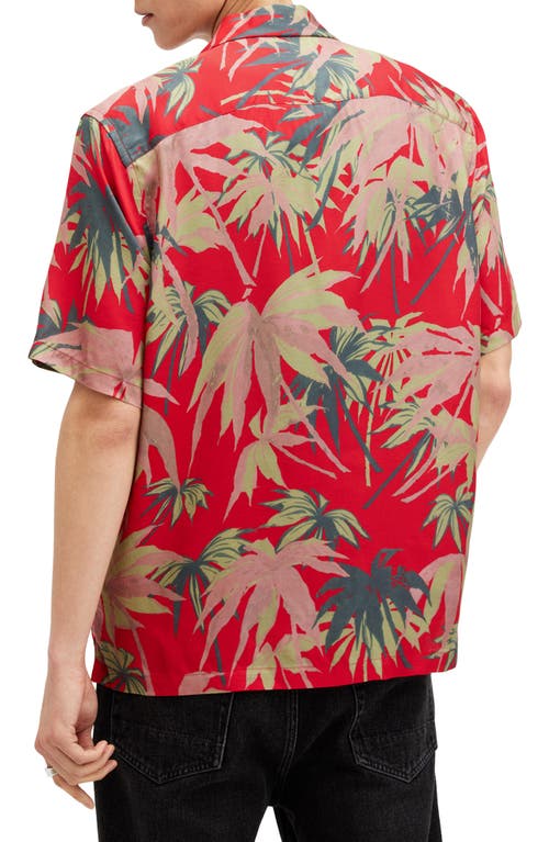 Shop Allsaints Hudson Oversize Palm Tree Print Camp Shirt In Scarlett Red