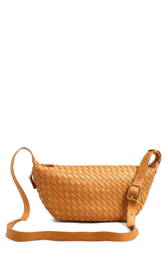 Madewell The Sling Woven Leather Crossbody Bag In Desert Camel