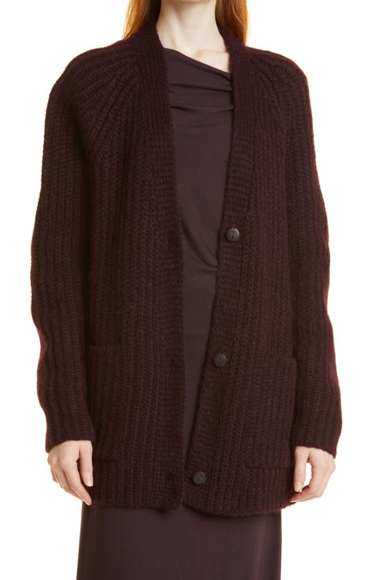 Vince Rib Alpaca & Wool Cardigan In Plum Wine