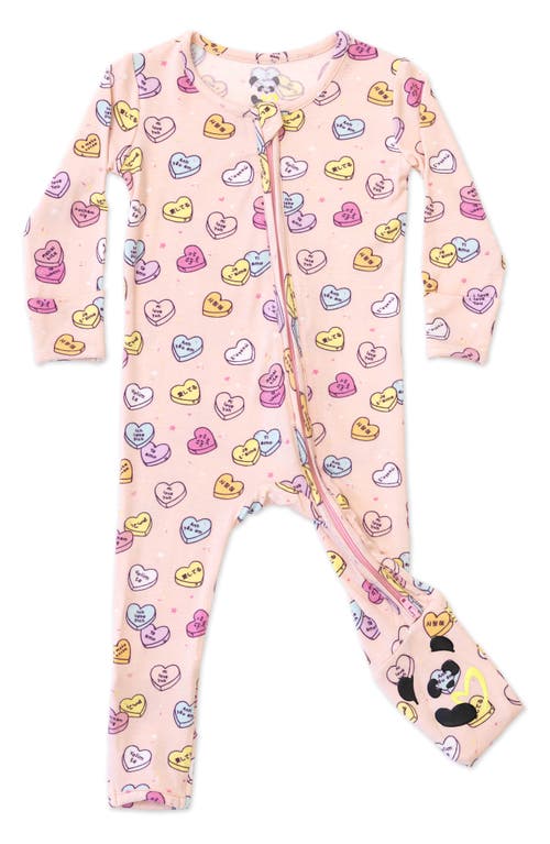 Bellabu Bear Candy Hearts Fitted One-Piece Convertible Footie Pajamas in Pink at Nordstrom, Size 3-6 M