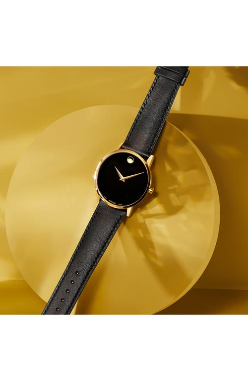 Shop Movado Leather Strap Watch, 40mm In Black/gold