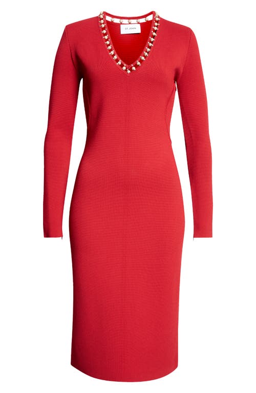 Shop St John St. John Collection Suspended Pavé Long Sleeve Milano Knit Dress In Haute Red