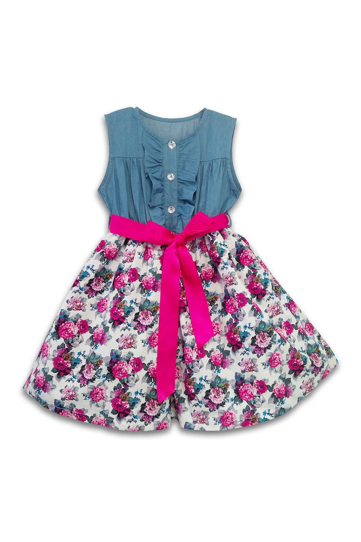 Joe-ella Kids' Carloline Denim Floral Dress In Dark Pink