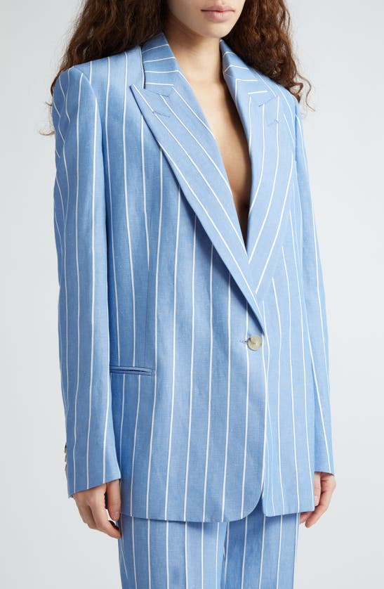 Shop Stella Mccartney Oversize Pinstripe Blazer In 8540 - Blue/ White