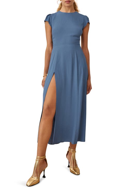 lulus dusty blue bridesmaid dresses Satin Chic Stretch Satin Sheath/Column S Size:US size 26W Alicia Satin Halter Maxi Sunny