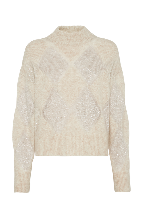 Shop Brunello Cucinelli Wool And Mohair Dazzling Argyle Sweater In Beige