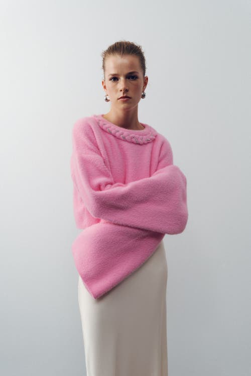 Shop Nocturne Embellished Knit Sweater In Pink