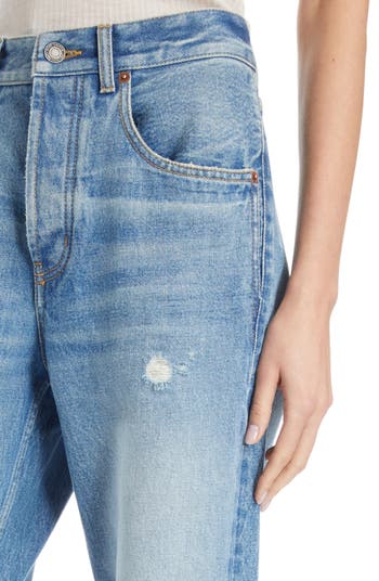 Long extreme baggy jeans in lake medium blue denim, Saint Laurent