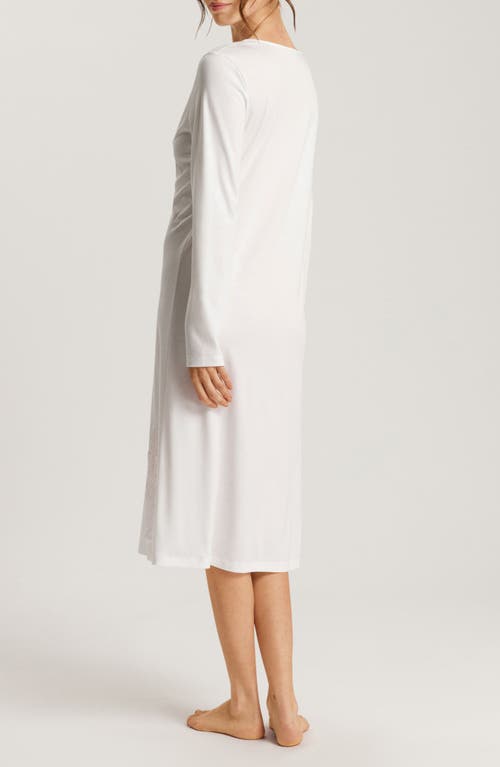 Shop Hanro Anne Lace Trim Long Sleeve Cotton Nightgown In Off White