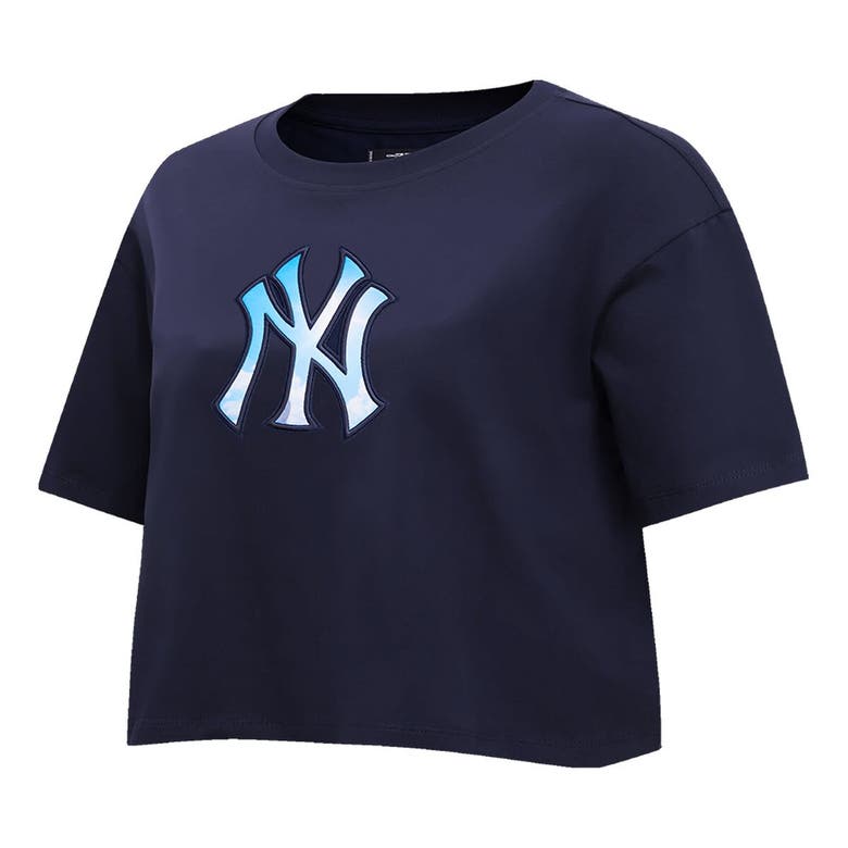 Shop Pro Standard Navy New York Yankees Painted Sky Boxy Cropped T-shirt