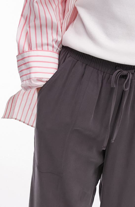Shop Topshop Wide Leg Drawstring Pants In Charcoal