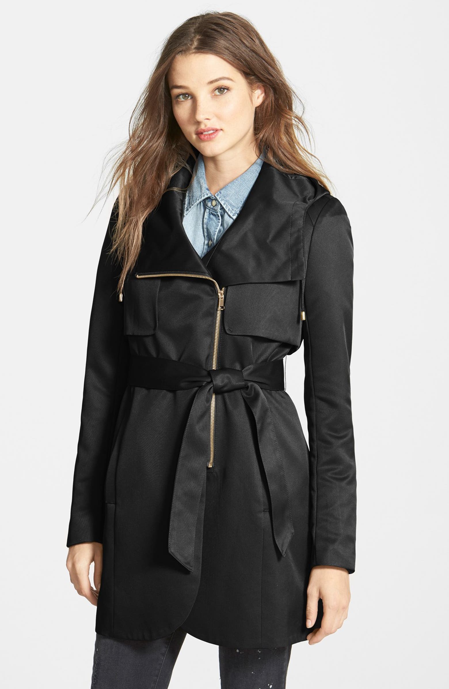 French Connection Tulip Hem Hooded Raincoat (Online Only) | Nordstrom