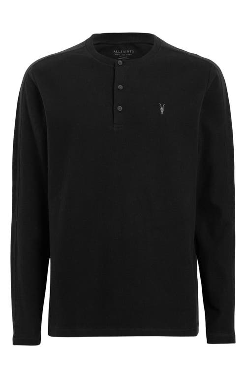 Shop Allsaints Rowe Long Sleeve Cotton Henley In Jet Black