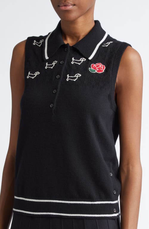 Shop Thom Browne Embroidered Hector & Rose Virgin Wool Polo Sweater In Black